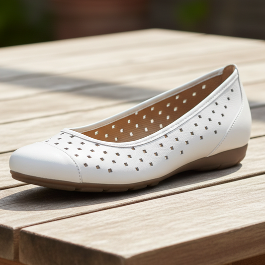 Gabor Ruffle – Women's Ballerina Flat – White – 84.169.21