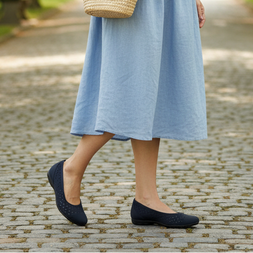 Gabor Ruffle – Women's Ballerina Flat – Navy Nubuck – 84.169.16