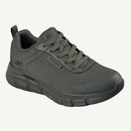 Olive hiking shoe with brand logo on a white background