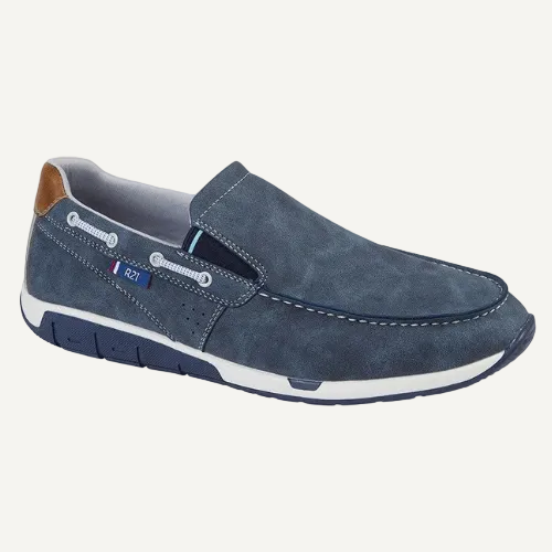 Blue loafer shoe on a white background