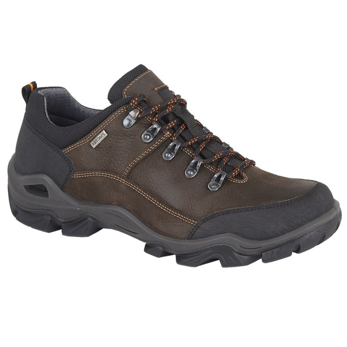Men's waterproof lace-up shoe, brown leather upper with black rubber sole