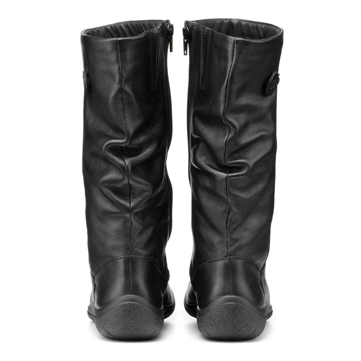 Pair of black leather pull-on boots with full-length side zips