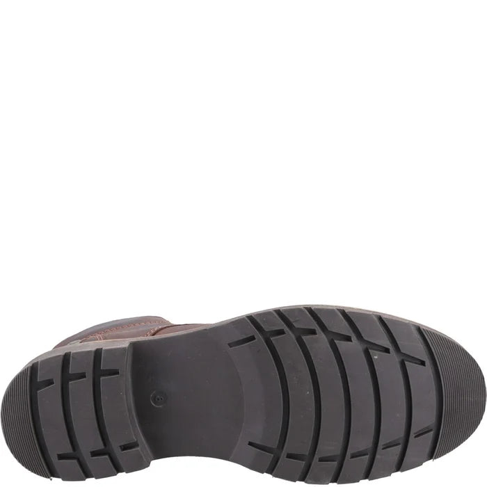 Boot outsole with chunky tread pattern for grip on wet surfaces.