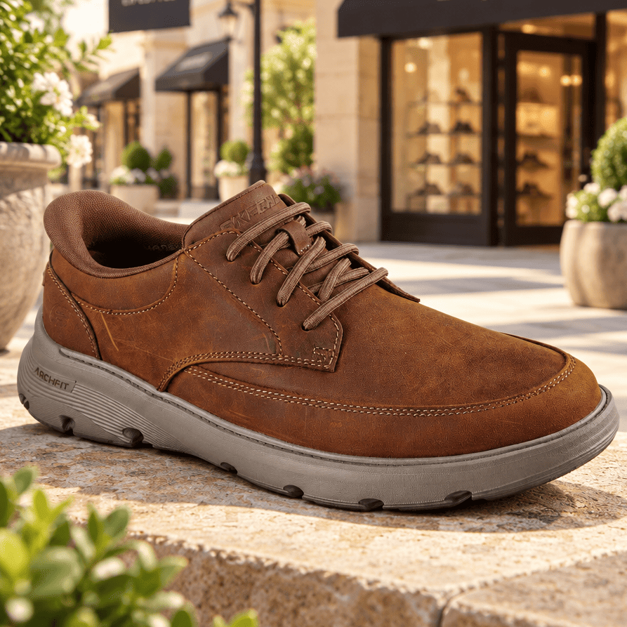 Brown suede-look lace-up slip-on sneaker with Arch Fit detail and gray sole