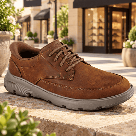 Brown suede-look lace-up slip-on sneaker with Arch Fit detail and gray sole