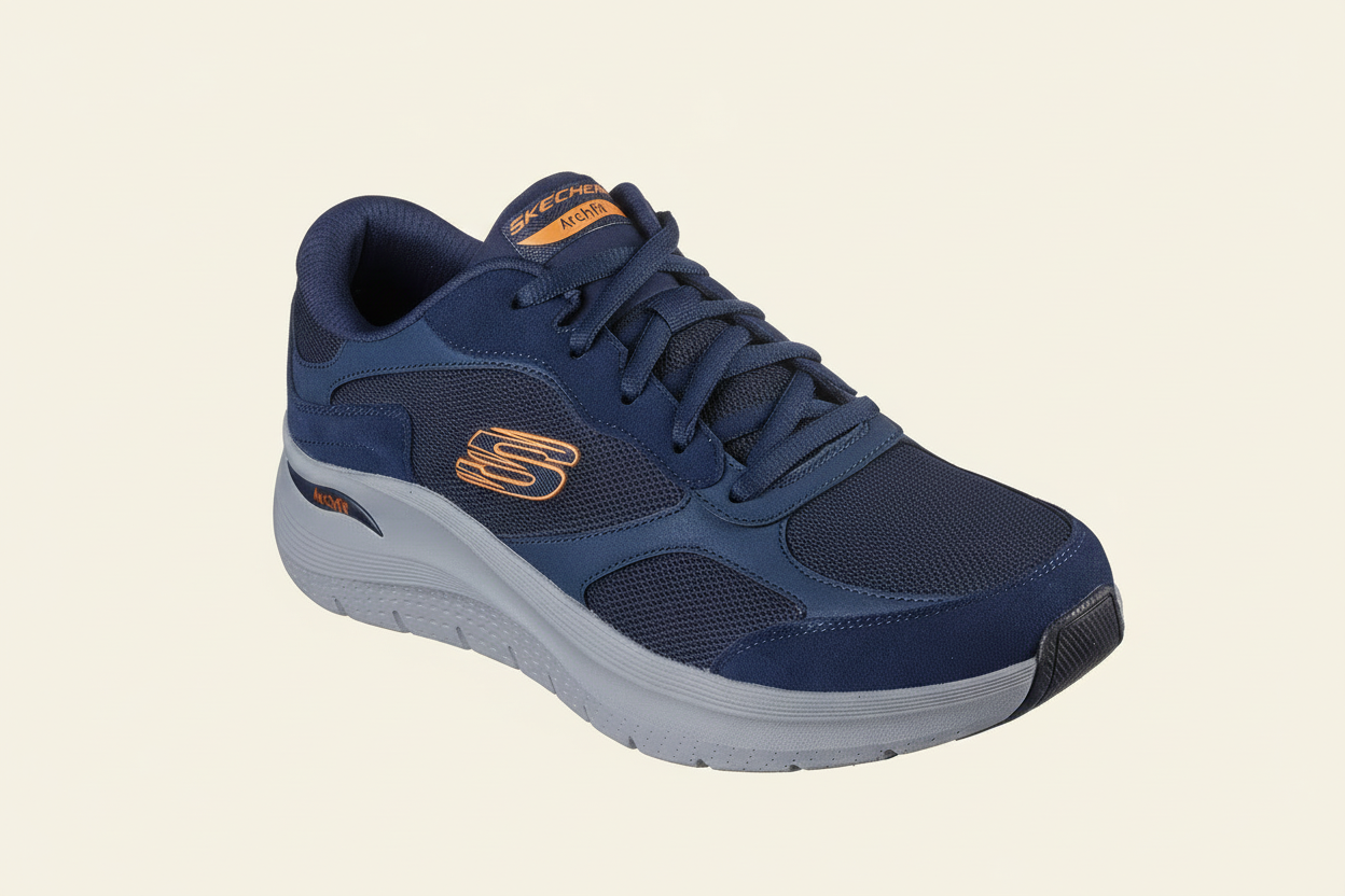 Skechers 232702 - Navy/Orange - cream background