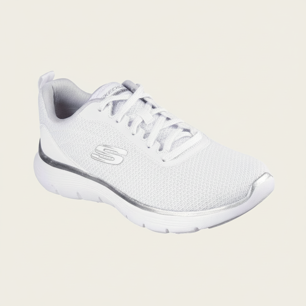 Skechers Vegan Lace up: FLEX APPEAL 5.0 UPTAKE - White/Silver - 150206 WSL