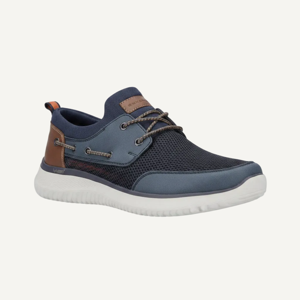Blue and brown sneaker on a white background