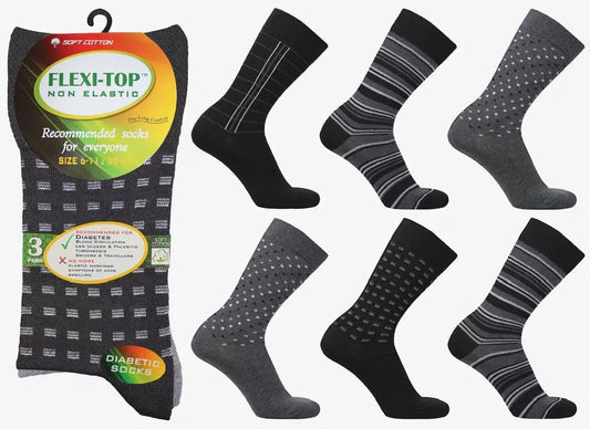 Mens Flexi-Top Diabetic Socks - Mixed Design