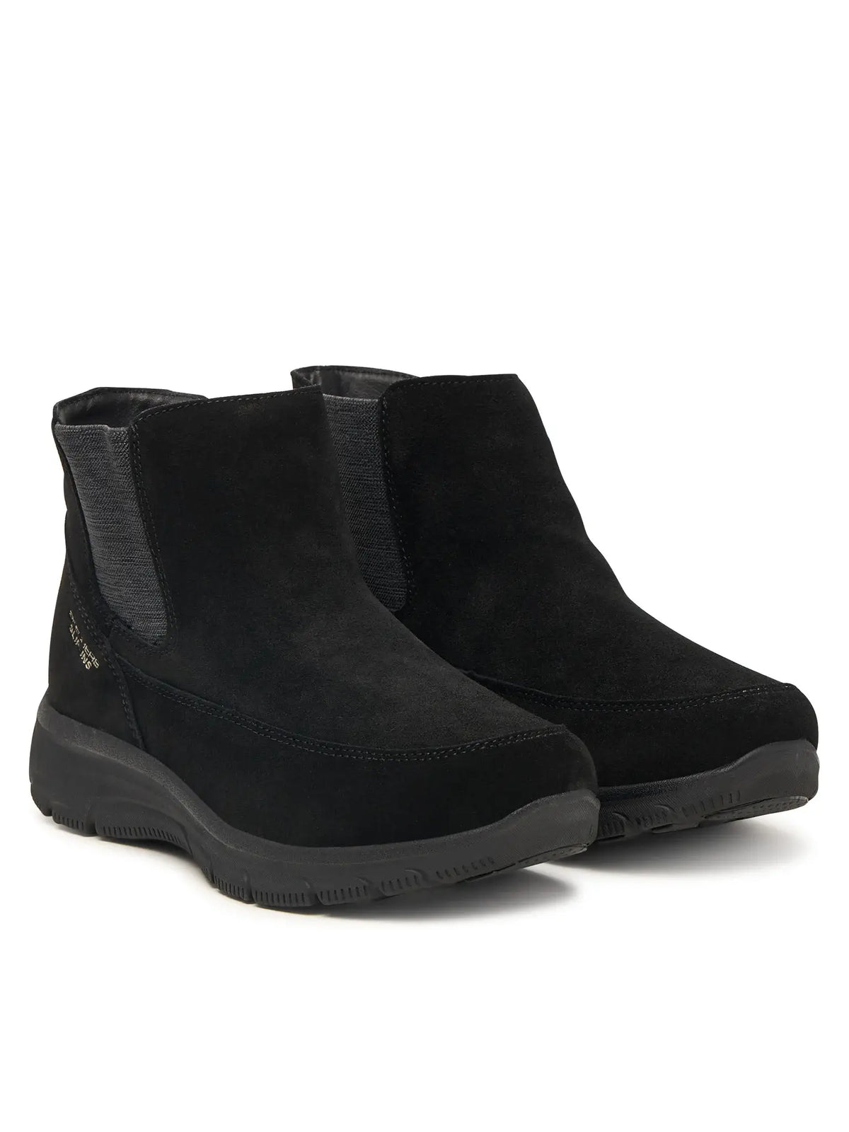 Women's black suede Chelsea slip-on boot with elastic side goring and thick sole