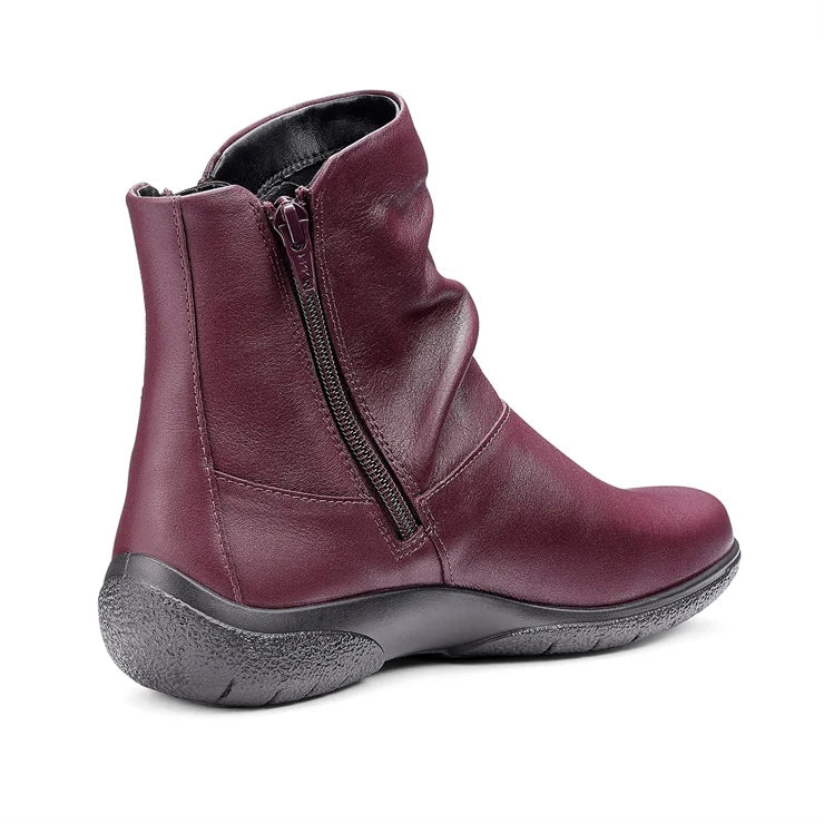 Women's wide-fit ankle boots in dark cherry leather, side-zip detail and chunky sole