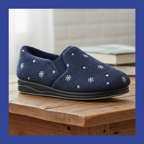 Panda Eleanor STEPPINS – Women's Hands-Free Slippers – Navy Flower *COMING SOON DUE MID SEPTEMBER*