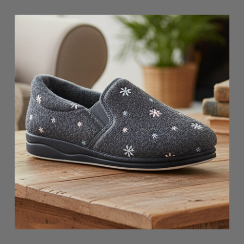 Panda Eleanor STEPPINS – Women's Hands-Free Slippers – Grey Flower *COMING SOON DUE MID SEPTEMBER*